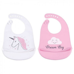 NWT Hudson Baby Silicone Water Proof Bibs 2pk Unicorn Print One Size